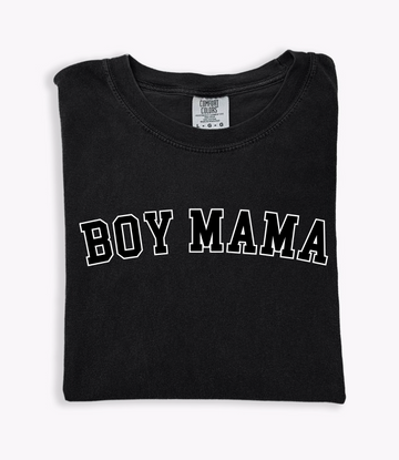 Boy Mama Varsity Tee Black-CarpenterFarmhouse