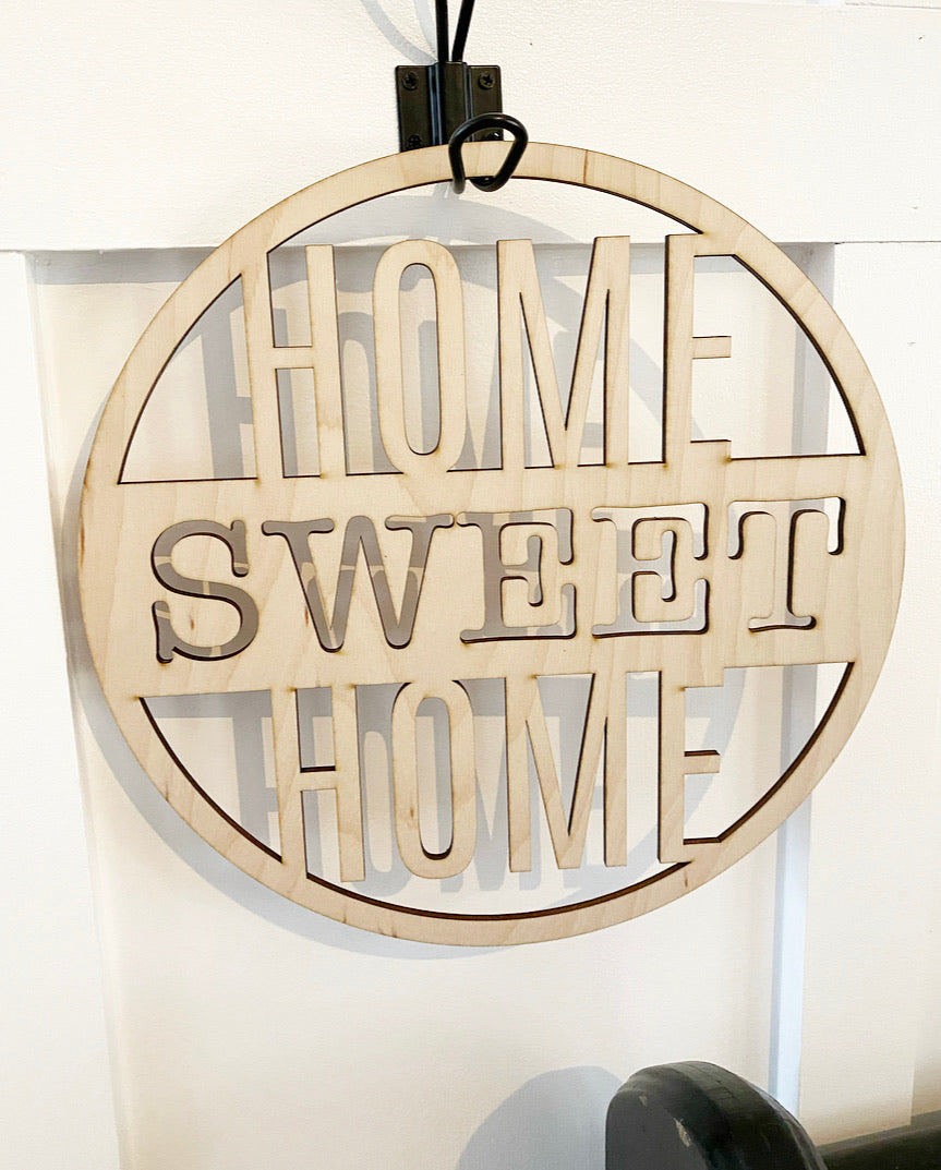 Home sweet home round wooden sign-CarpenterFarmhouse