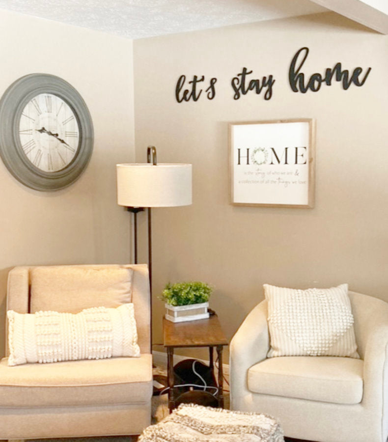 Let's Stay Home Wood Sign - Tuesday Script Font-CarpenterFarmhouse