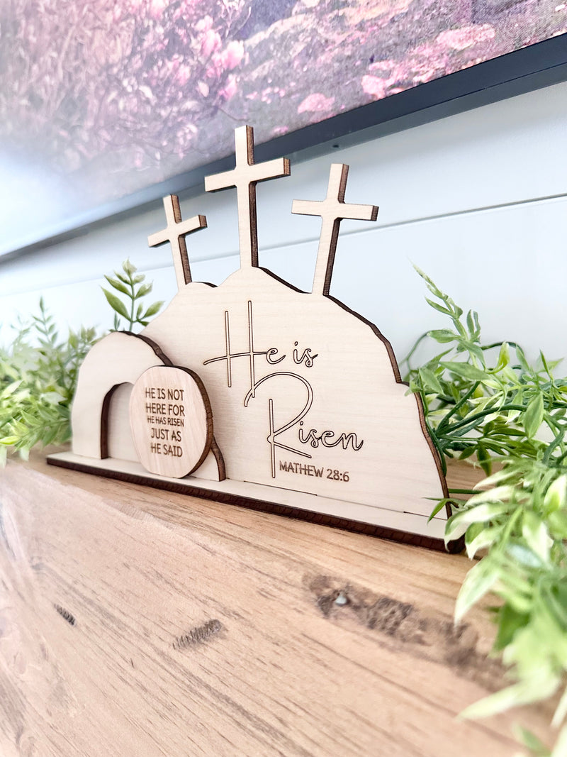 He Is Risen Wood Stand-CarpenterFarmhouse