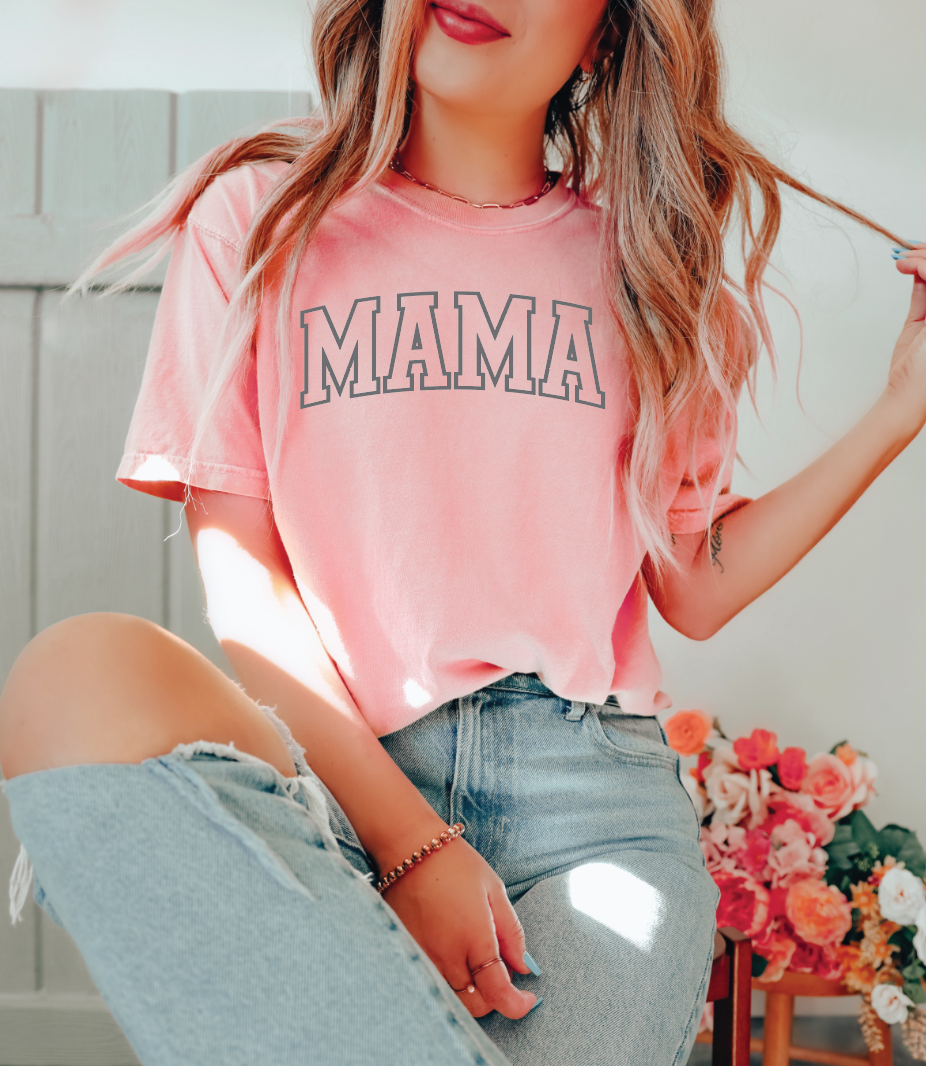 Mama Varsity Outline Tee-CarpenterFarmhouse