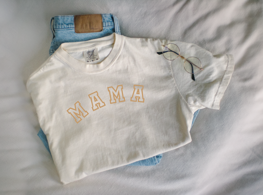 Mama Varsity Neutral Tee-CarpenterFarmhouse
