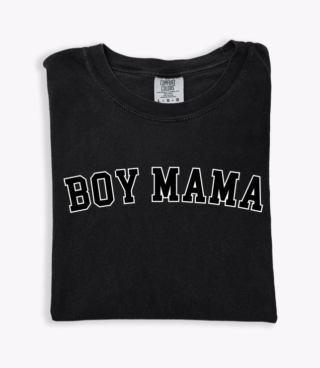 Boy Mama Varsity Tee Black-CarpenterFarmhouse