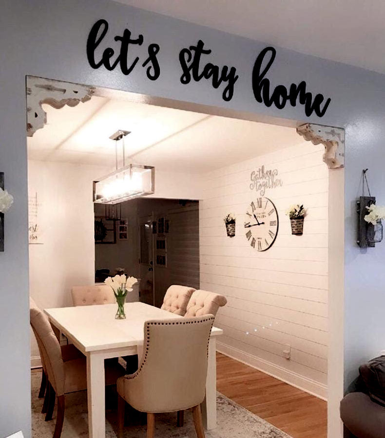 Let's Stay Home Wood Sign - Tuesday Script Font-CarpenterFarmhouse